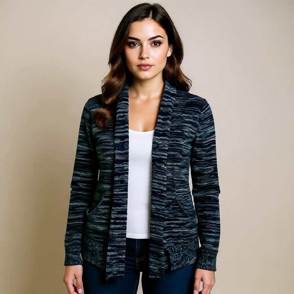 Aritzia Wilfred Open Front Cardigan Silk Cashmere Womens Small Teal Blue Pockets